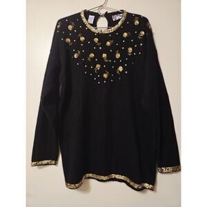 Bravo Silk Blend Sweater Black Vintage Retro Knit Pullover L Tunic Festive Party